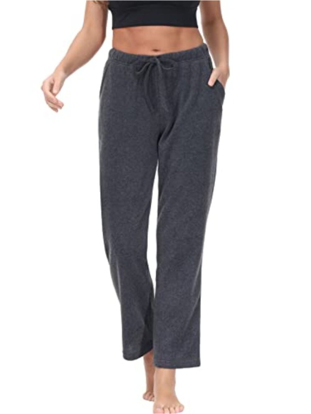 Lightweight Polar Fleece Sweatpants Straight Leg Lounge Pant with Pockets Women